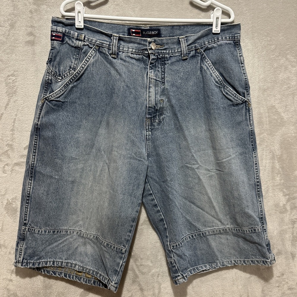 Vintage Bugle Boy Denim Carpenter Shorts Men's 36‎ Relaxed Baggy Utility Pockets
